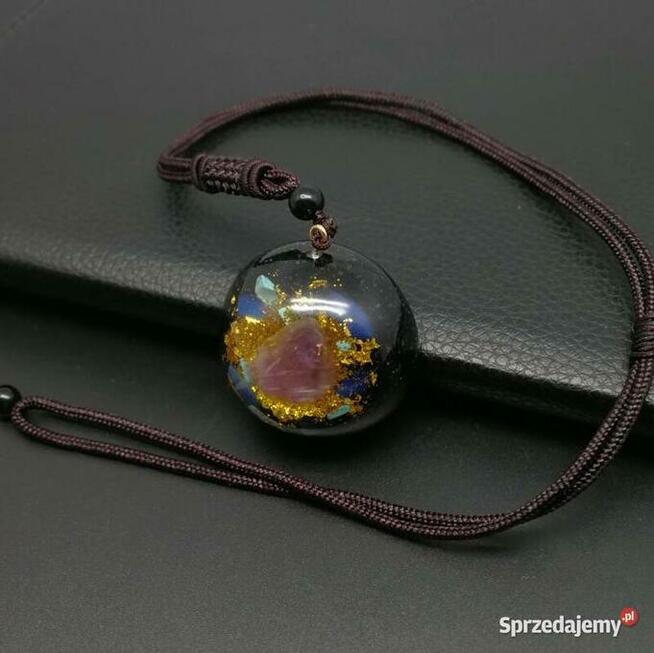 Piękny Naszyjnik Orgonit Opal Ametyst Turkus Złota folia HIT