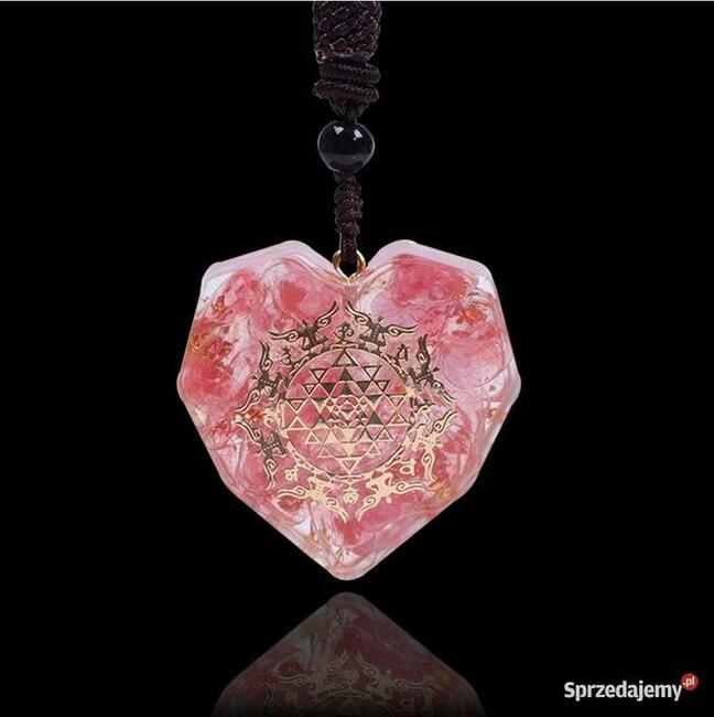 PIĘKNY NASZYJNIK SERCE SERDUSZKO KWARC RÓŻOWY KAMIEŃ ŻYWICA