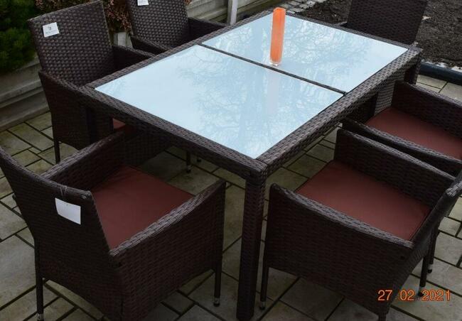 meble ogrodowe 6+1 technorattan brąz zestaw meble