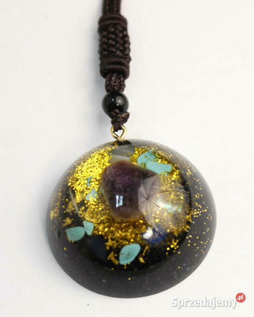 Piękny Naszyjnik Orgonit Opal Ametyst Turkus Złota folia HIT