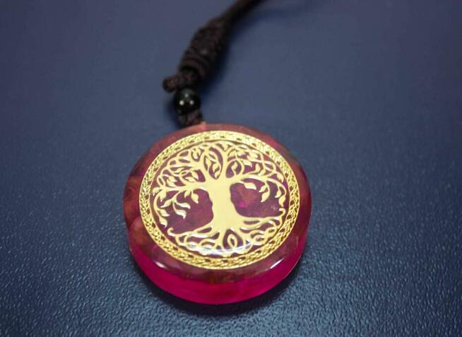 Piękny Różowy Wisiorek Naszyjnik RÓŻOWY Kryształ Drzewo Życia