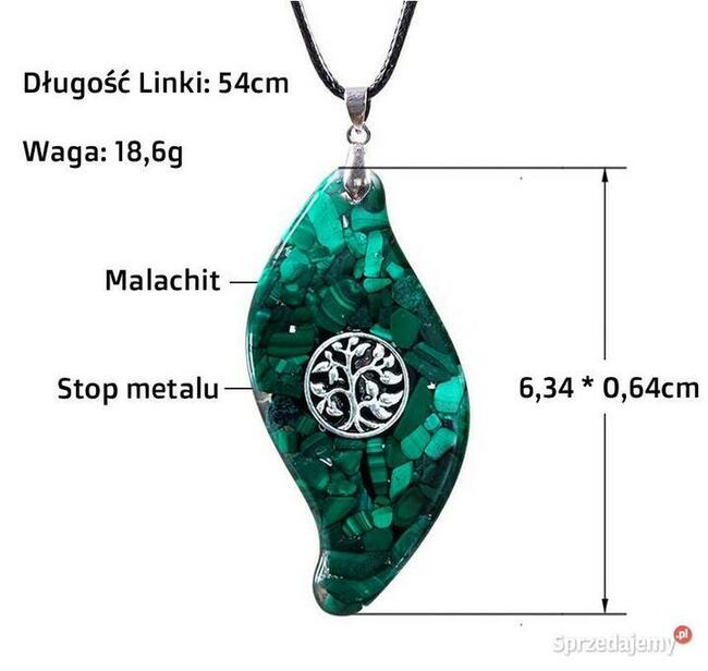 Piękny Naszyjnik Orgonitowy Drzewo Życia Malachit Zdrowie