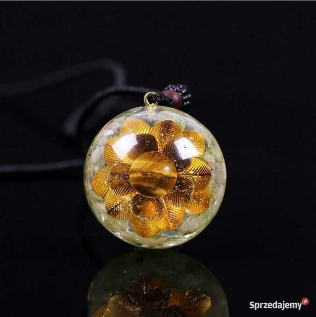 Piękny Naszyjnik Tygrysie Oko Oliwin Miedź Orgonit Żywica