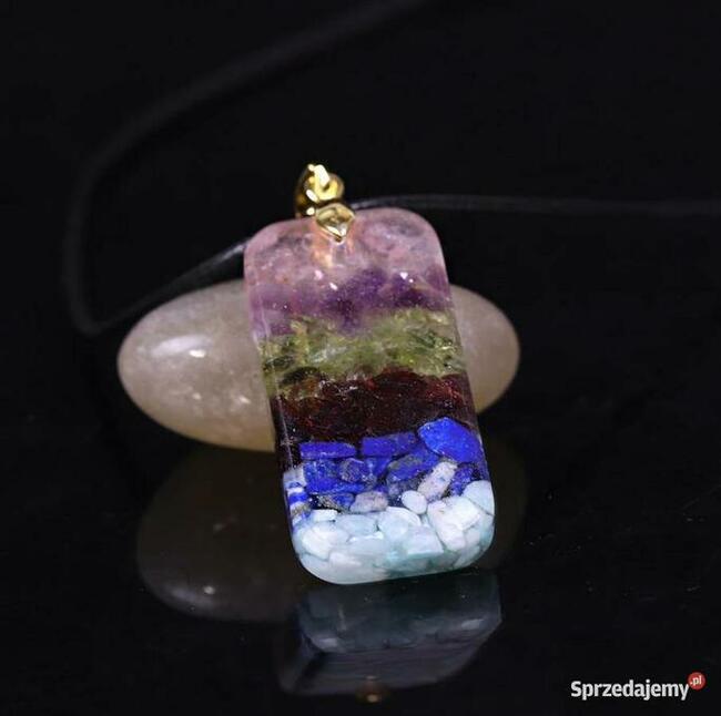 Śliczny Naszyjnik Orgonit Naturalny Lazuryt Kwarc Granat