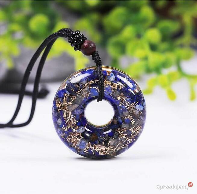 Piękny Naszyjnik Orgonitowy Talizman Lazuryt Donut Pączek