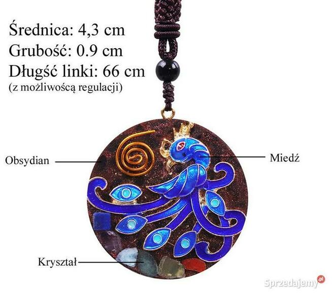 Naszyjnik Orgonit Wisiorek Ptak Feniks Kryształ Obsydian