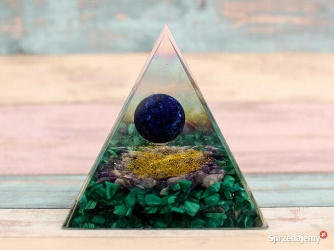 PIRAMIDKA ORGONIT LAZURYT MALACHIT AMETYST MIEDŹ 6cm PREZENT