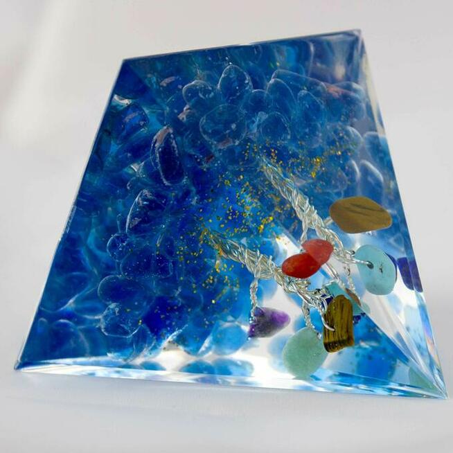 Piramida Orgonitowa Koral Tygrysie Oko Ametyst Lazuryt 6cm