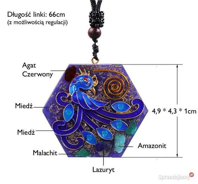 Naszyjnik Orgonit Wisiorek Ptak Feniks Kryształ Obsydian