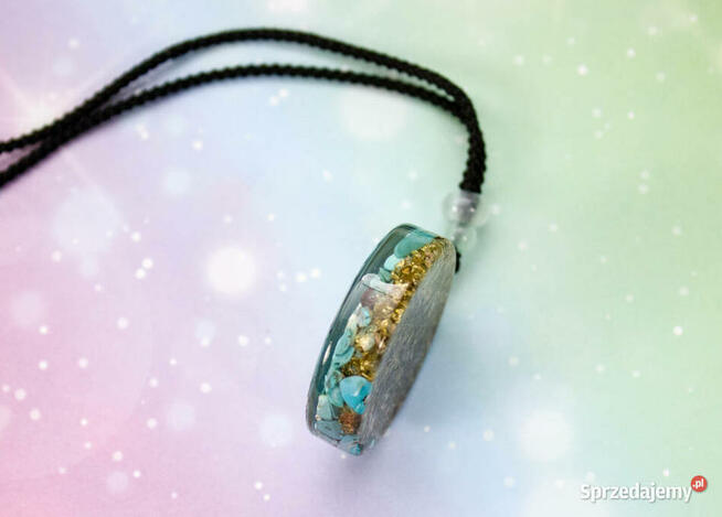 Naszyjnik Wisiorek Turkus Złota Folia Śri Jantra Piękny