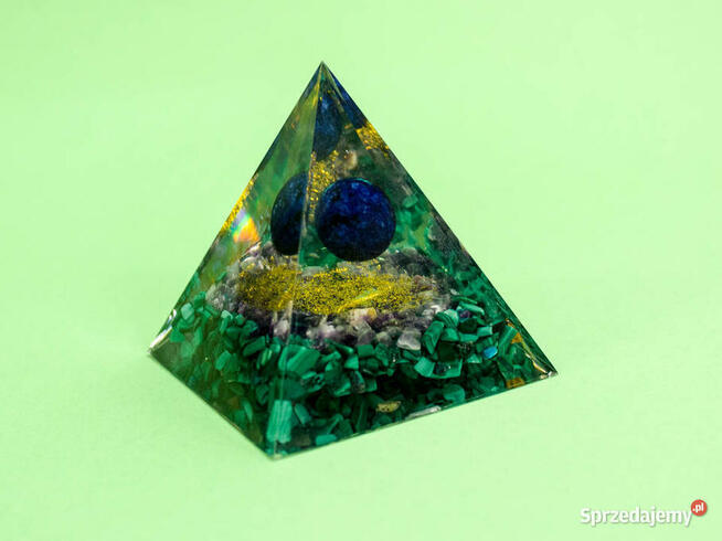 PIRAMIDKA ORGONIT LAZURYT MALACHIT AMETYST MIEDŹ 6cm PREZENT
