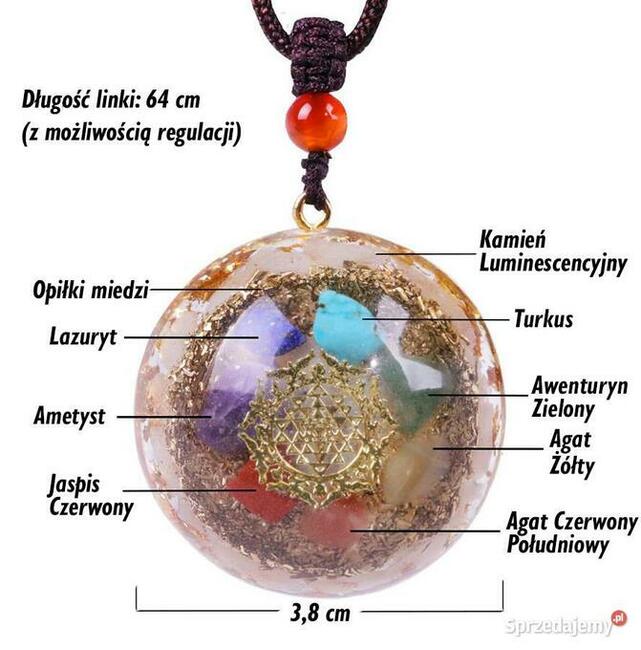 Śliczny Naszyjnik Orgonit Naturalny Lazuryt Kwarc Granat