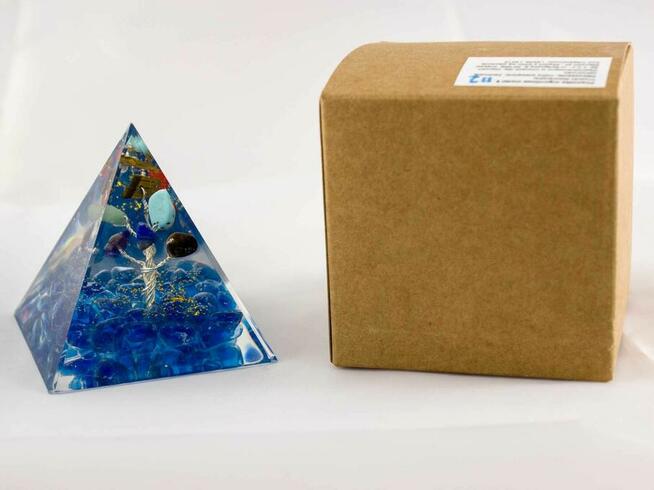 Piramida Orgonitowa Koral Tygrysie Oko Ametyst Lazuryt 6cm