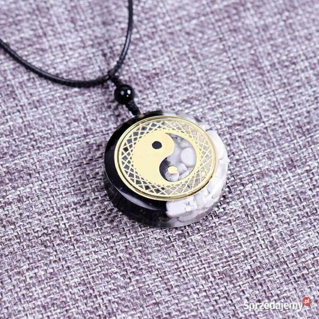 Piękny Naszyjnik Orgonit YIN YANG Miedź Howlit Obsydian