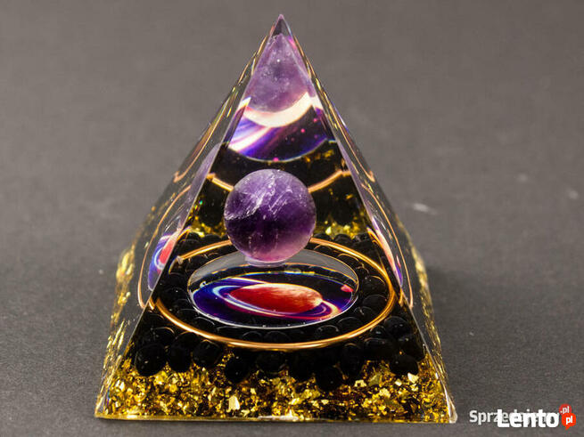 PIRAMIDKA ORGONIT 5G AMETYST OBSYDIAN ZŁOTA FOLIA - 6 cm