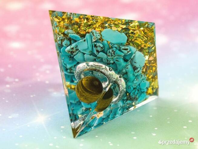 PIĘKNA PIRAMIDKA ORGONIT TURKUS TYGRYSIE OKO ZŁOTA FOLIA