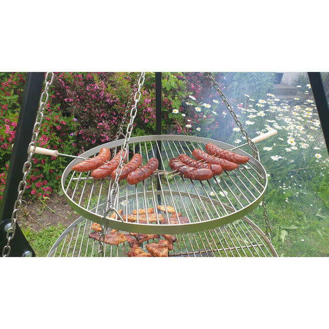 Ruszt 60 cm INOX Podwieszany Z Łańcuchem Do Grilla Trójnożnego