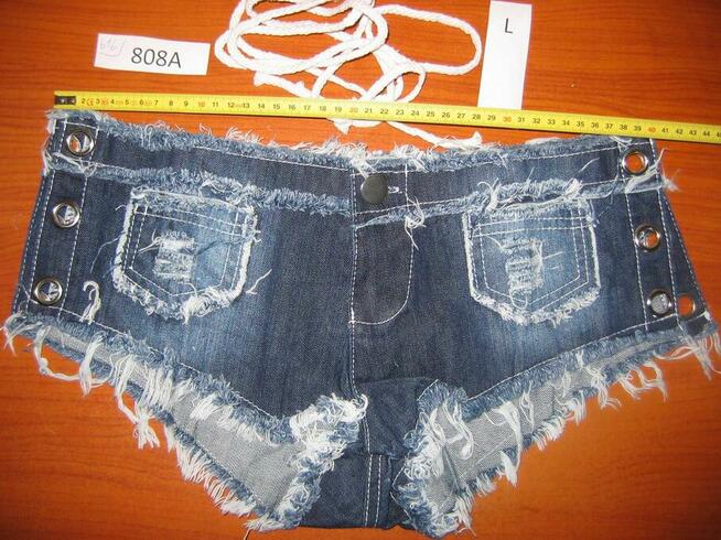 Spodenki Szorty Jeans Damskie Krótkie na Lato Wiązane L