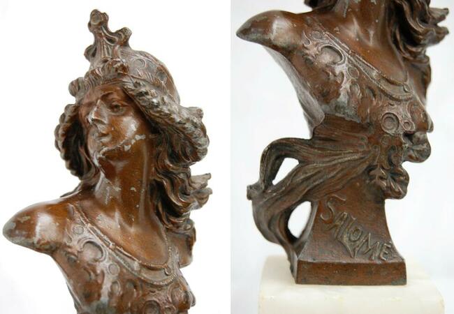 Salome rzeźba stylizowana na brąz, marmur, Francja vintage