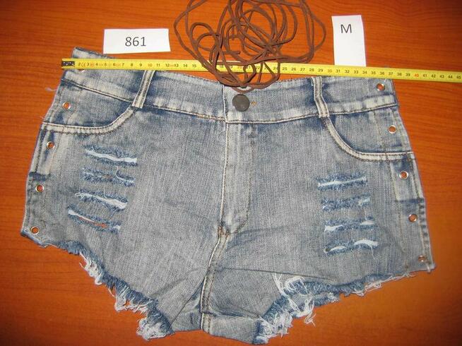 Spodenki Szorty Jeans Denim Damskie Krótkie Wiązane S
