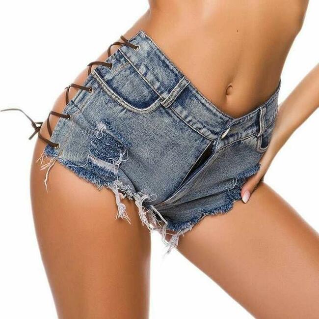 Spodenki Szorty Jeans Denim Damskie Krótkie Wiązane S