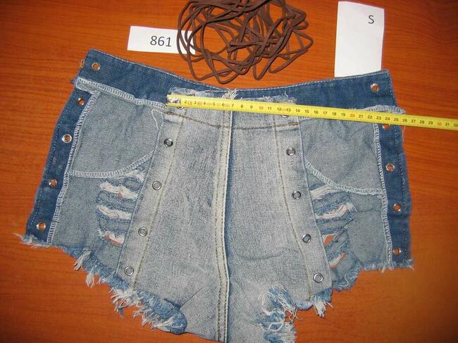 Spodenki Szorty Jeans Denim Damskie Krótkie Wiązane S