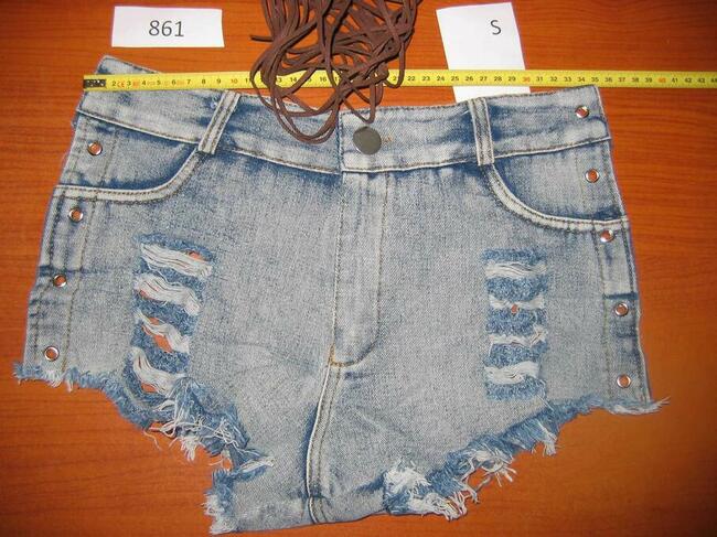 Spodenki Szorty Jeans Denim Damskie Krótkie Wiązane S