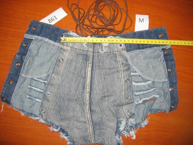 Spodenki Szorty Jeans Denim Damskie Krótkie Wiązane S