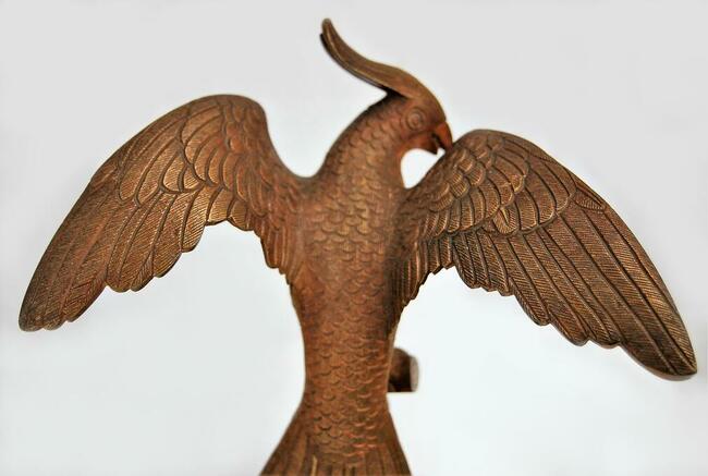 Papuga, ptak, rzeźba, mosiądz, marmur, Francja, vintage