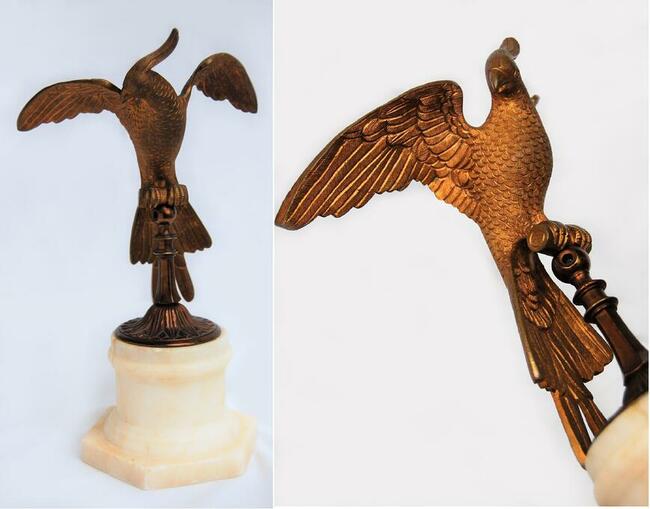 Papuga, ptak, rzeźba, mosiądz, marmur, Francja, vintage