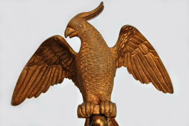 Papuga, ptak, rzeźba, mosiądz, marmur, Francja, vintage