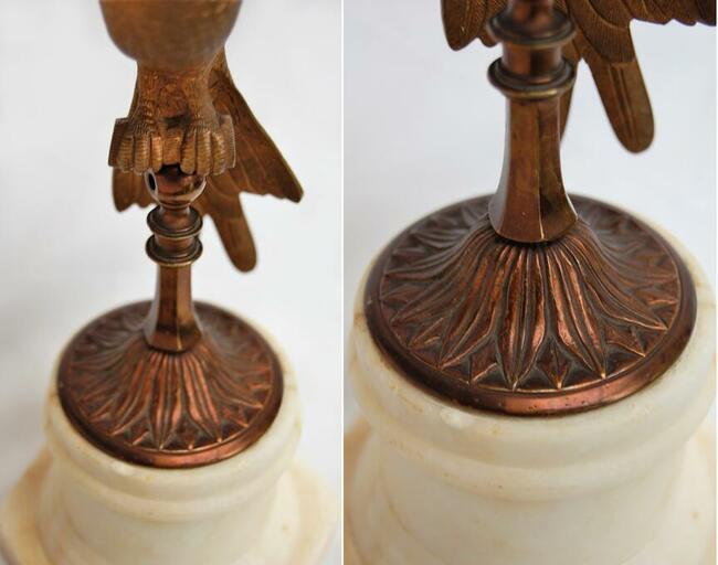 Papuga, ptak, rzeźba, mosiądz, marmur, Francja, vintage