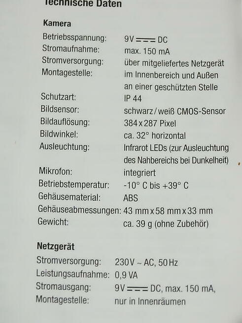 Kamera do monitoringu czarno/biała do bezpośredniego podłącz