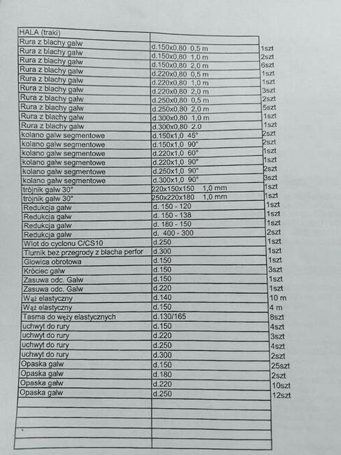 CAŁY Duży Wyciąg DO Trocin CYKLON C-180 Kompletna Linia Rury