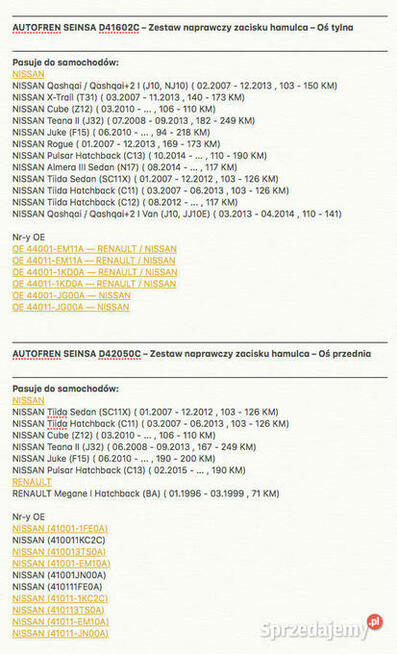 AUTOFREN SEINSA D42050C – Zestaw naprawczy zacisku hamulca