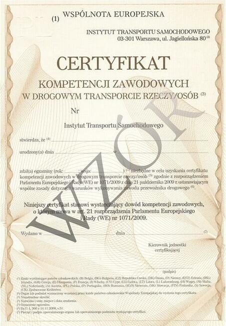 Certyfikat Kompetencji Zawodowych Licencja OSOBY Rzeczy CKZ
