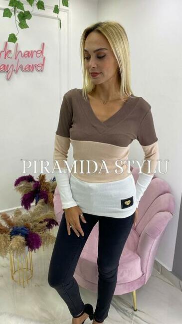 Bluzka prążek dekolt V różne kolorki