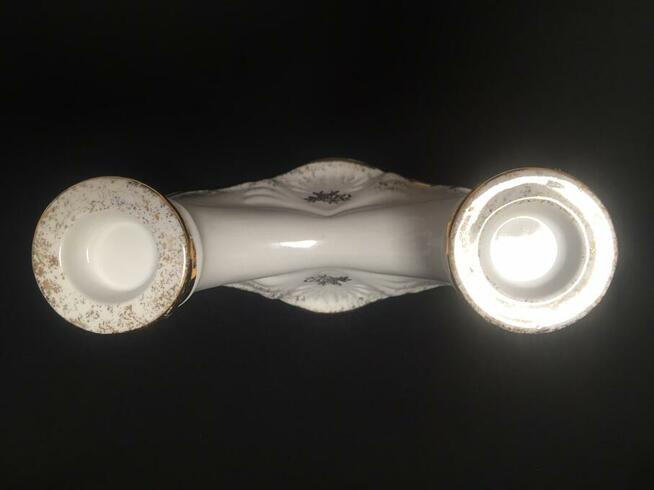 PRL świecznik Chodzież biało złoty