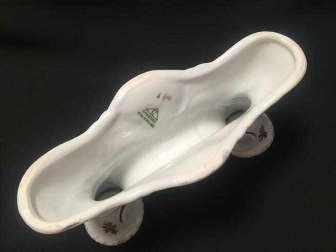 PRL świecznik Chodzież biało złoty