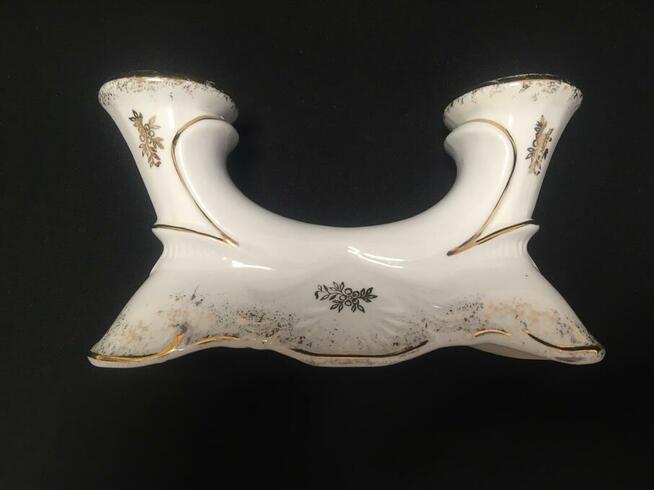 PRL świecznik Chodzież biało złoty