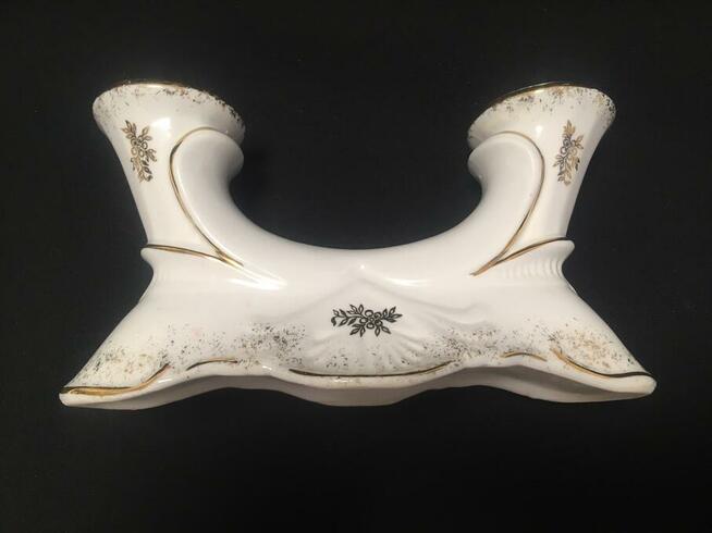 PRL świecznik Chodzież biało złoty