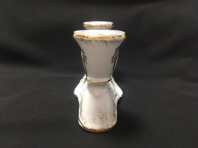 PRL świecznik Chodzież biało złoty