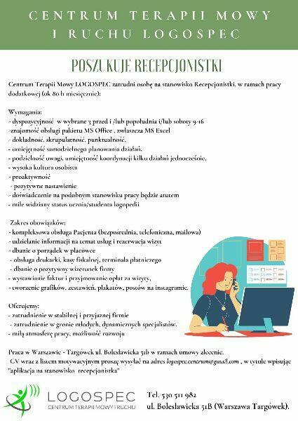 Praca dla recepcjonistki Warszawa Targówek