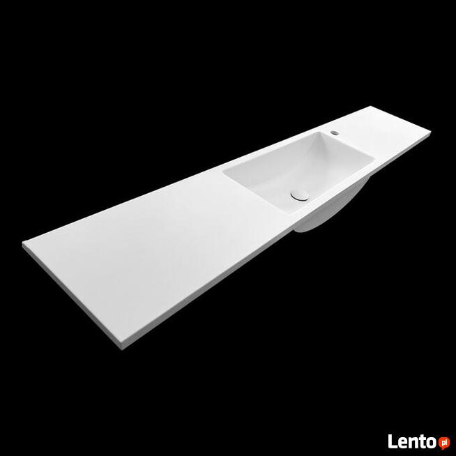 Umywalka łazienkowa z zaoblonym dnem, zintegrowana z blatem