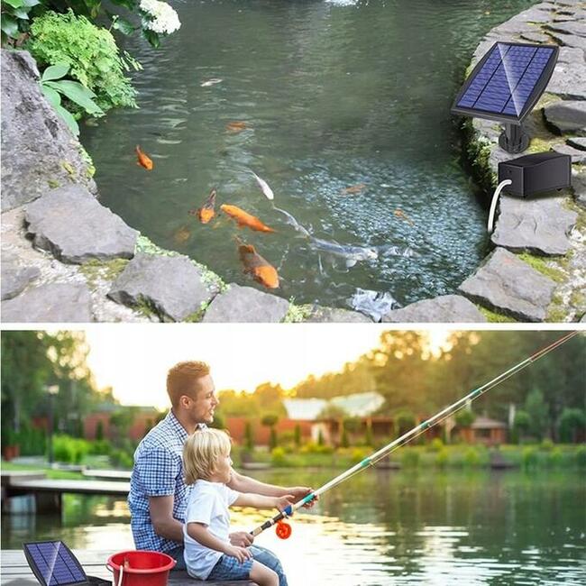 Napowietrzacz solarny.Pompa Tlenu.Akumulator.Staw.Oczko wody