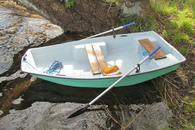 Łódka łódź wędkarska płaskodenna wiosłowa motorowa nowa.