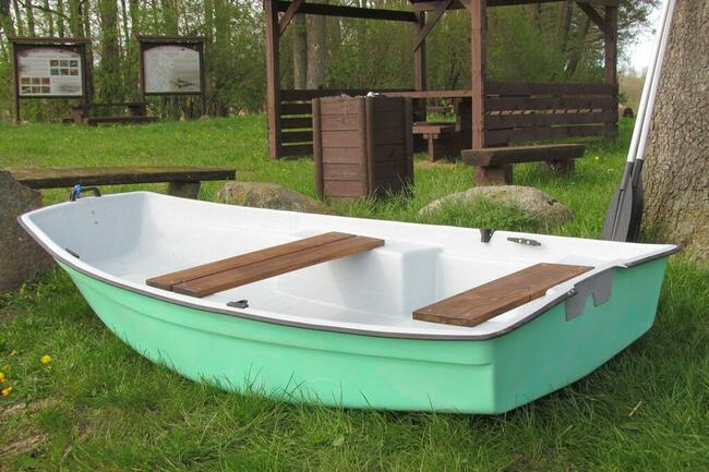 Łódka łódź wędkarska płaskodenna wiosłowa motorowa nowa.