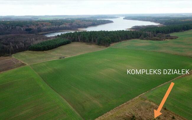 Rumian, działka Mazury, nad jeziorem, las, rzeka, Rybno