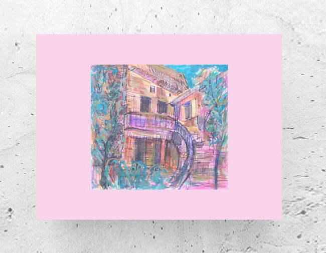 pastelowy rysunek 30x40, uliczka obraz A3