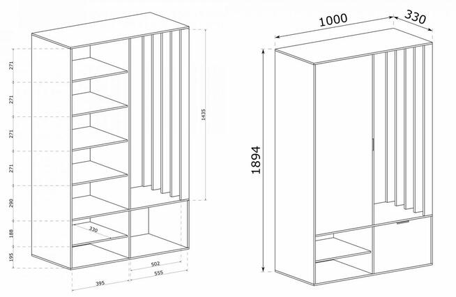 MILO - garderoba z lustrem i lamelami